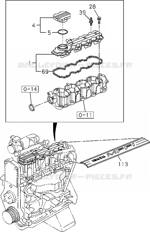 0-10 - Cache culbuteur<br />[010A]C24SE Isuzu PICK UP 2004-2011 DMAX AUTOMATIQUE AISIN RMD 3.0L 4JH1-TC (RDM)