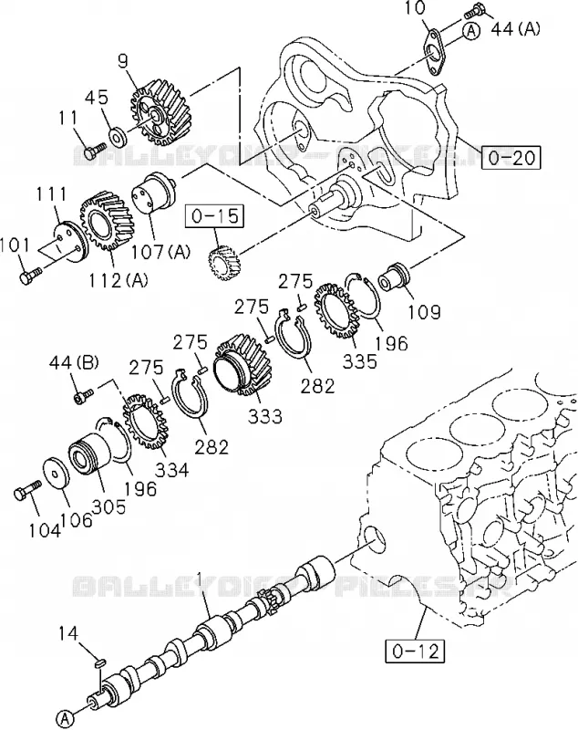 0-14 - Arbre à cames et soupapes<br />[014A]4JA1,4JH1;CAMSHAFT AND IDLE GEAR Isuzu PICK UP 2004-2011 DMAX AUTOMATIQUE AISIN RMD 3.0L 4JH1-TC (RDM)