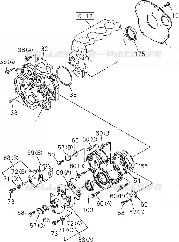 0-20 - Carter de distribution et cloche de volant moteur<br />[020A]4JA1-T Isuzu PICK UP 2004-2011 DMAX SPACE CAB 4X2 LONG 3.0L 4JJ1-TCX (LS0)