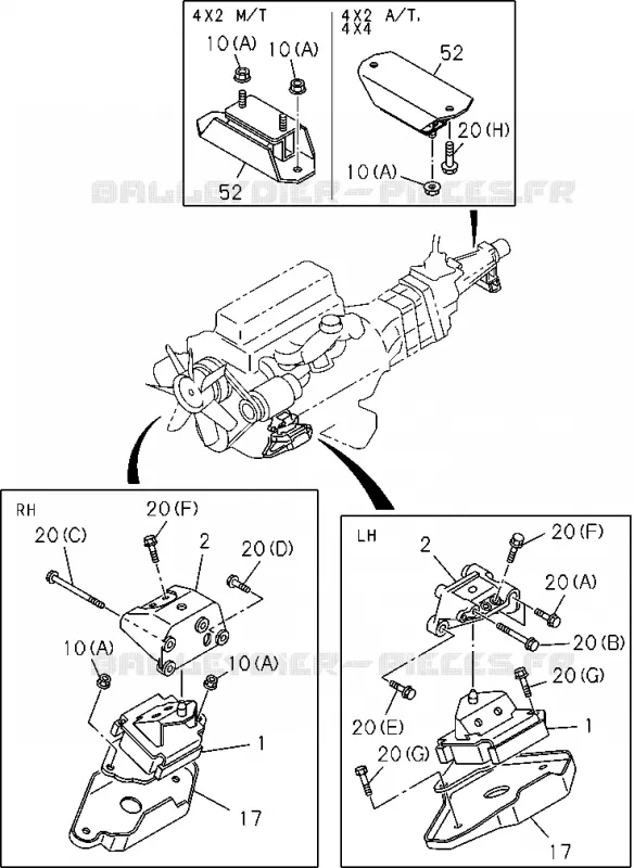 0-22 - Support de fixation moteur<br />[022A]4JA1-T,4JH1-TC Isuzu PICK UP 2004-2011 DMAX AUTOMATIQUE AISIN RMD 3.0L 4JH1-TC (RDM)
