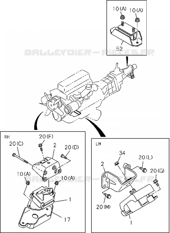 0-22 - Support de fixation moteur<br />[022A]4JA1-TC Isuzu PICK UP 2004-2011 DMAX AUTOMATIQUE AISIN RMD 3.0L 4JH1-TC (RDM)