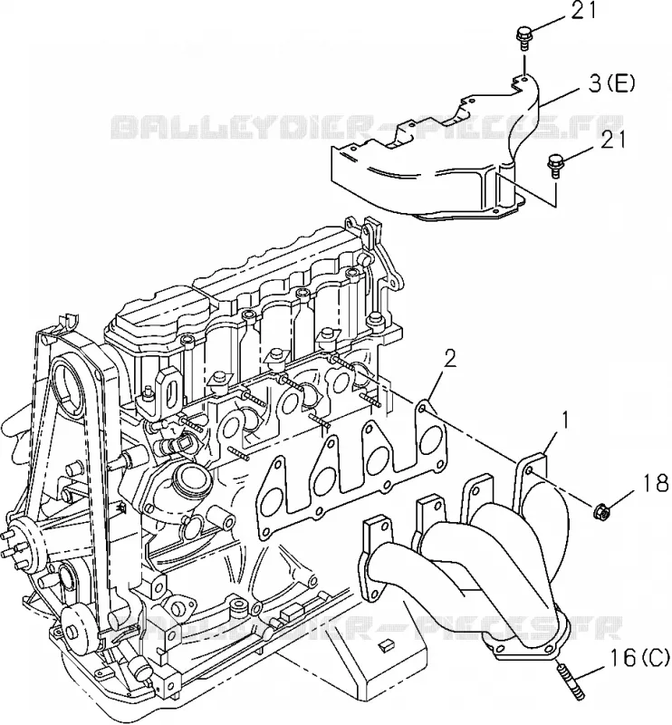 0-27 - Collecteur d’échappement<br />[027A]'10/10- C24SE Isuzu PICK UP 2004-2011 DMAX AUTOMATIQUE AISIN RMD 3.0L 4JH1-TC (RDM)