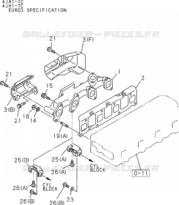 0-27 - Collecteur d’échappement<br />[027A]4JA1-TC,4JH1-TC(NO.2) Isuzu PICK UP 2004-2011 DMAX SPACE CAB 4X2 LONG 3.0L 4JJ1-TCX (LS0)