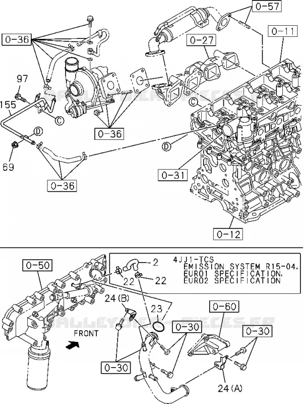 0-32 - Tuyauterie eau, moteur<br />[032A]4JJ1-TCS Isuzu PICK UP 2004-2011 DMAX AUTOMATIQUE AISIN RMD 3.0L 4JH1-TC (RDM)