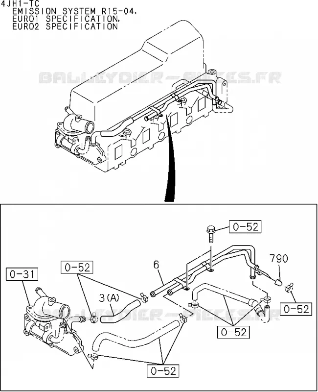 0-32 - Tuyauterie eau, moteur<br />[032A]WATER HOSE AND CONNECTOR(NO.3) Isuzu PICK UP 2004-2011 DMAX AUTOMATIQUE AISIN RMD 3.0L 4JH1-TC (RDM)