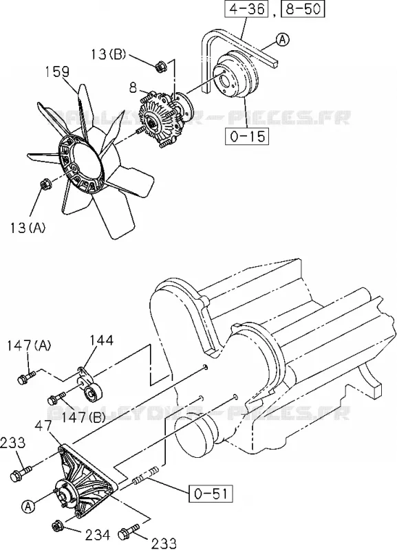 0-33 - Ventilateur et courroie ventilateur<br />[033A]6VE1 Isuzu PICK UP 2004-2011 DMAX AUTOMATIQUE AISIN RMD 3.0L 4JH1-TC (RDM)