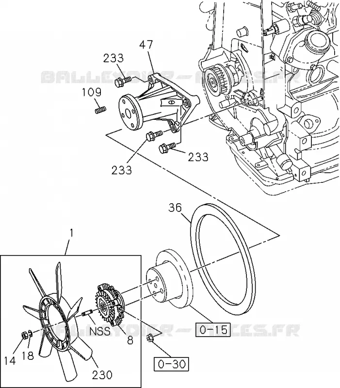 0-33 - Ventilateur et courroie ventilateur<br />[033A]C24SE Isuzu PICK UP 2004-2011 DMAX SPACE CAB 4X2 LONG 3.0L 4JJ1-TCX (LS0)