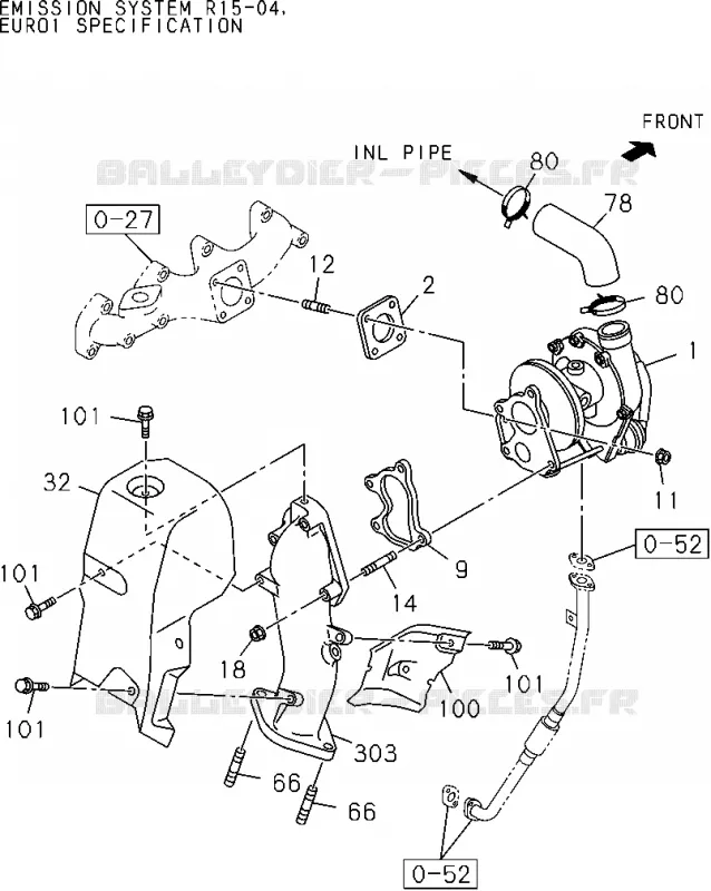 0-36 - SYSTEME Turbocompresseur<br />[036A]TURBOCHARGER SIDE;4JA1-T(NO.1) Isuzu PICK UP 2004-2011 DMAX SPACE CAB 4X2 LONG 3.0L 4JJ1-TCX (LS0)