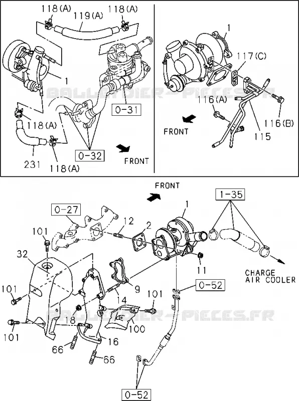 0-36 - SYSTEME Turbocompresseur<br />[036A]TURBOCHARGER SIDE;4JA1-TC Isuzu PICK UP 2004-2011 DMAX AUTOMATIQUE AISIN RMD 3.0L 4JH1-TC (RDM)