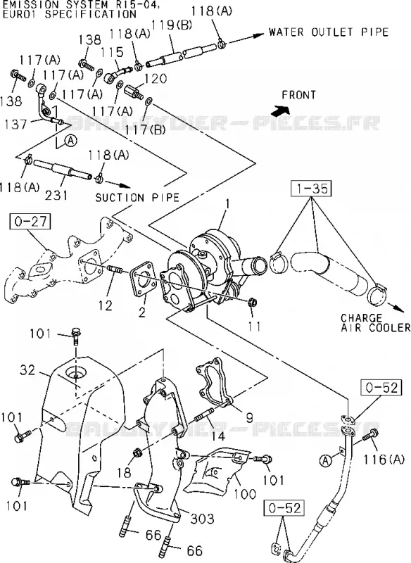0-36 - SYSTEME Turbocompresseur<br />[036A]TURBOCHARGER SIDE;4JH1-TC(NO.1) Isuzu PICK UP 2004-2011 DMAX SPACE CAB 4X2 LONG 3.0L 4JJ1-TCX (LS0)