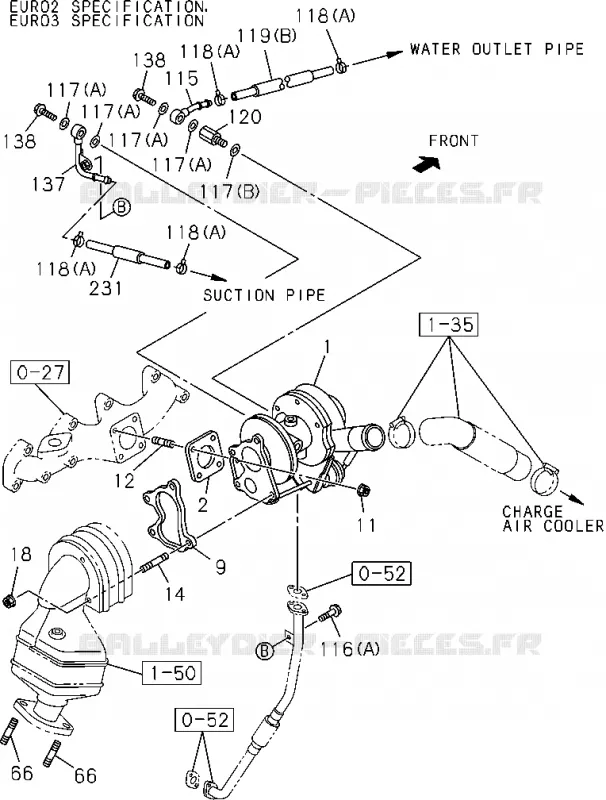 0-36 - SYSTEME Turbocompresseur<br />[036A]TURBOCHARGER SIDE;4JH1-TC(NO.2) Isuzu PICK UP 2004-2011 DMAX AUTOMATIQUE AISIN RMD 3.0L 4JH1-TC (RDM)