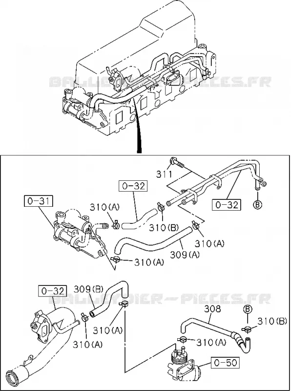 0-52 - Tuyauterie d’huile et de circuit à vide - Moteur<br />[052A]4JA1-T Isuzu PICK UP 2004-2011 DMAX SPACE CAB 4X2 LONG 3.0L 4JJ1-TCX (LS0)