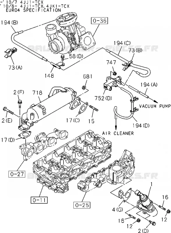 0-57 - Tuyauterie émissions<br />[057A]4JJ1-TCX,4JK1-TCX Isuzu PICK UP 2004-2011 DMAX AUTOMATIQUE AISIN RMD 3.0L 4JH1-TC (RDM)