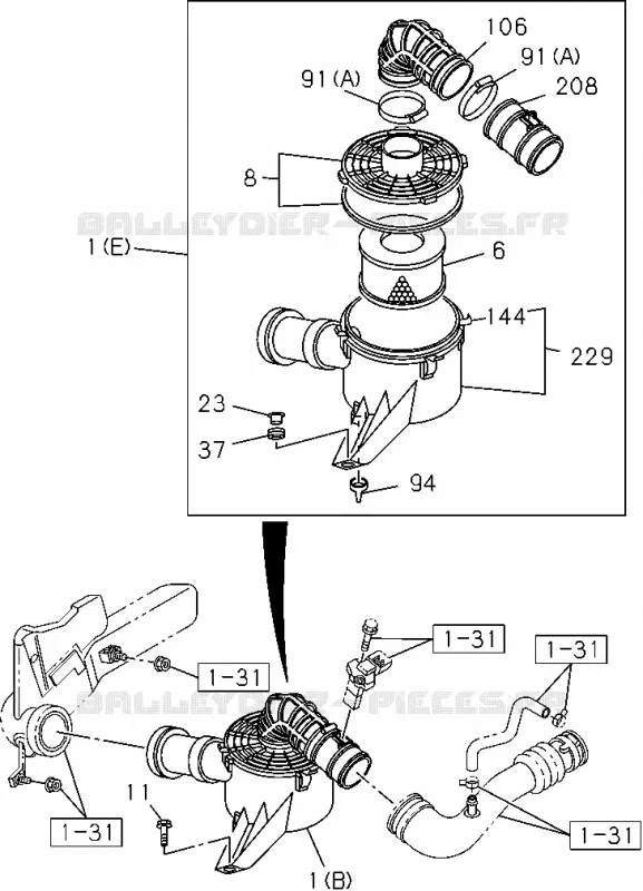 1-30 - Filtre à air<br />[130A]4JJ1-TCS(NO.1) Isuzu PICK UP 2004-2011 DMAX SPACE CAB 4X2 LONG 3.0L 4JJ1-TCX (LS0)