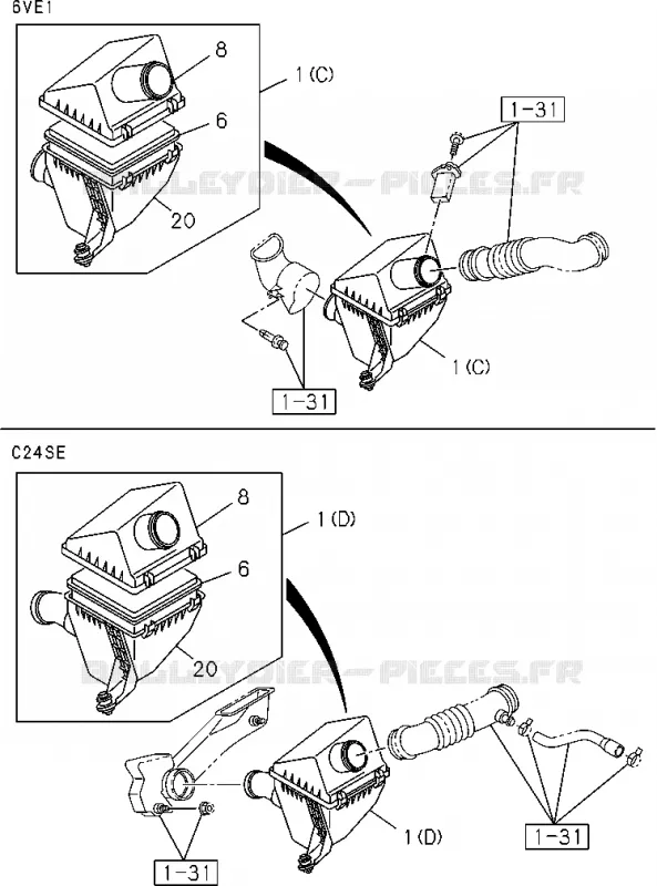 1-30 - Filtre à air<br />[130A]6VE1,C24SE Isuzu PICK UP 2004-2011 DMAX SPACE CAB 4X2 LONG 3.0L 4JJ1-TCX (LS0)