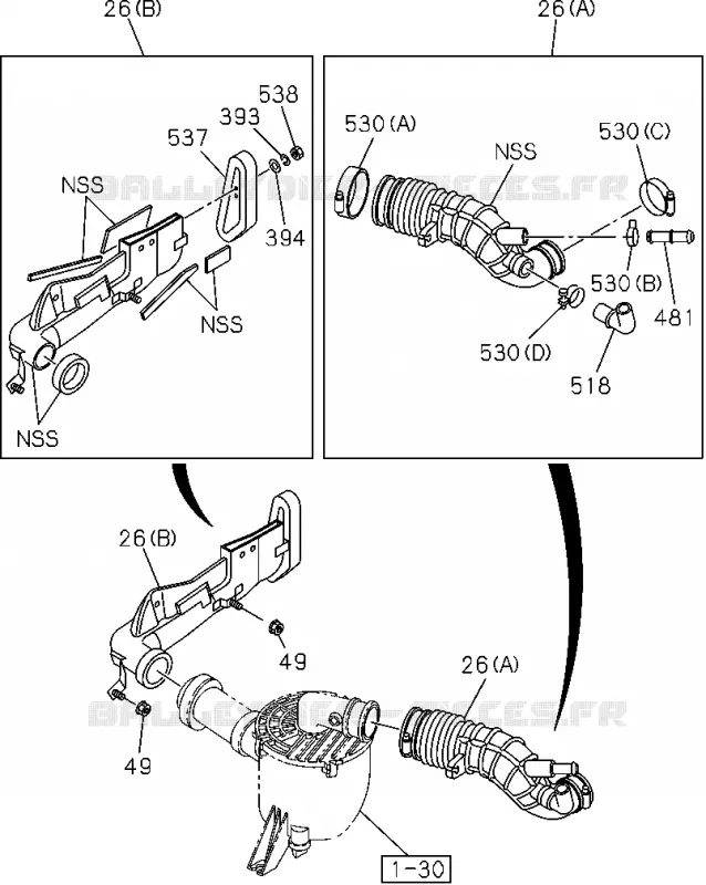 1-31 - Conduite à air<br />[131A]4JA1-T Isuzu PICK UP 2004-2011 DMAX SPACE CAB 4X2 LONG 3.0L 4JJ1-TCX (LS0)