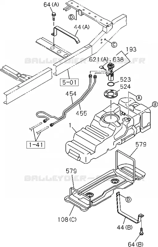 1-40 - Réservoir à carburant<br />[140A]FUEL TANK;4JA1,4JH1 Isuzu PICK UP 2004-2011 DMAX SPACE CAB 4X2 LONG 3.0L 4JJ1-TCX (LS0)