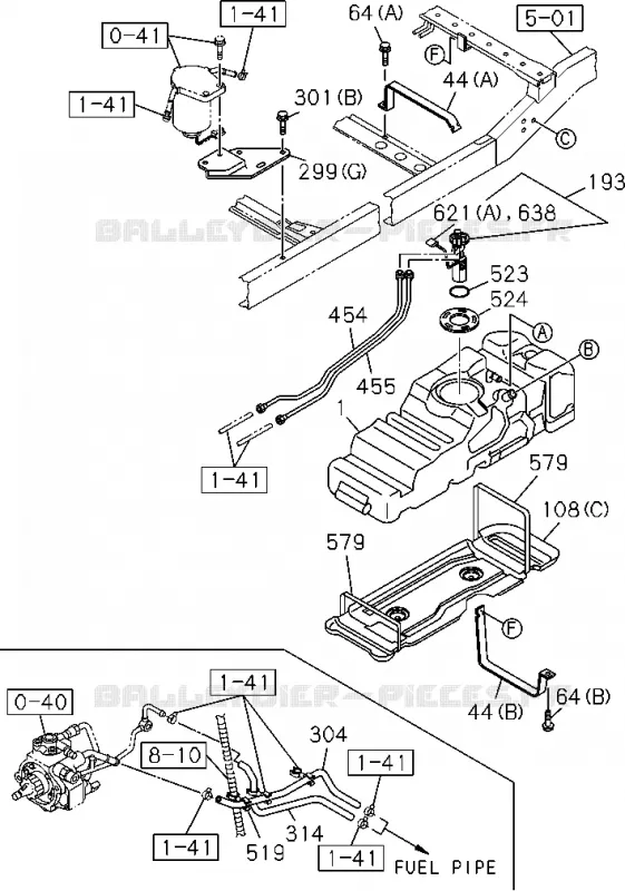 1-40 - Réservoir à carburant<br />[140A]FUEL TANK;4JJ1,4JK1 Isuzu PICK UP 2004-2011 DMAX SPACE CAB 4X2 LONG 3.0L 4JJ1-TCX (LS0)