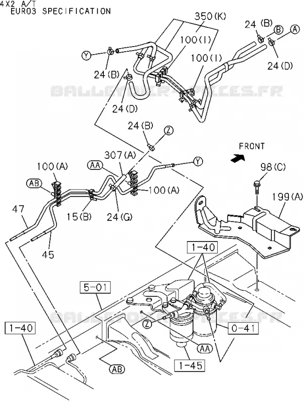 1-41 - Tuyauterie carburant - Châssis<br />[141A]4JH1-TC(NO.6) Isuzu PICK UP 2004-2011 DMAX SPACE CAB 4X2 LONG 3.0L 4JJ1-TCX (LS0)