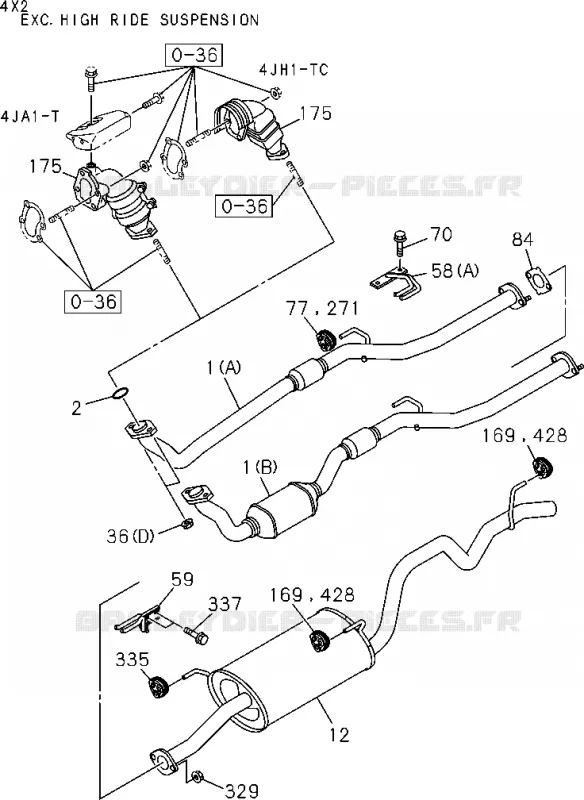 1-50 - Tuyau d’échappement et silencieux<br />[150A]4JA1,4JH1(NO.1) Isuzu PICK UP 2004-2011 DMAX SPACE CAB 4X2 LONG 3.0L 4JJ1-TCX (LS0)