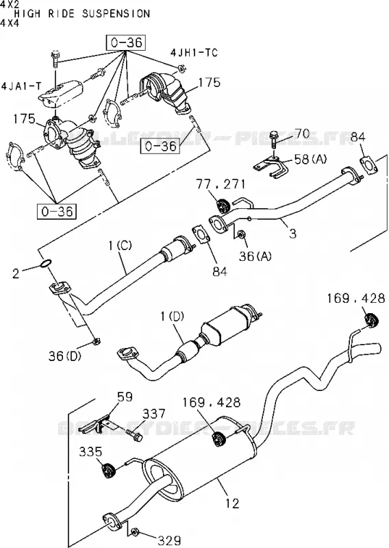 1-50 - Tuyau d’échappement et silencieux<br />[150A]4JA1,4JH1(NO.2) Isuzu PICK UP 2004-2011 DMAX SPACE CAB 4X2 LONG 3.0L 4JJ1-TCX (LS0)