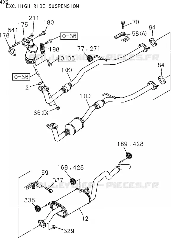 1-50 - Tuyau d’échappement et silencieux<br />[150A]4JJ1-TCX,4JK1(NO.1) Isuzu PICK UP 2004-2011 DMAX SPACE CAB 4X2 LONG 3.0L 4JJ1-TCX (LS0)