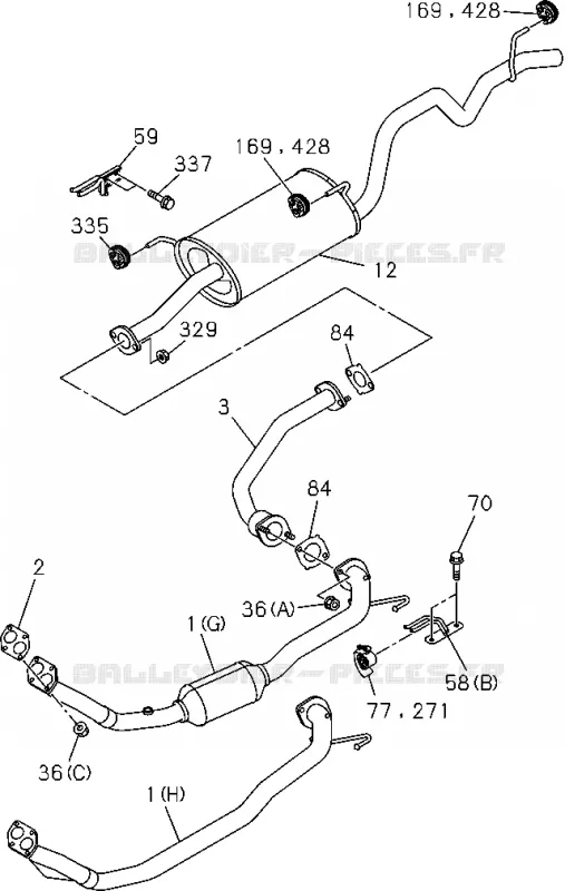 1-50 - Tuyau d’échappement et silencieux<br />[150A]C24SE Isuzu PICK UP 2004-2011 DMAX SPACE CAB 4X2 LONG 3.0L 4JJ1-TCX (LS0)
