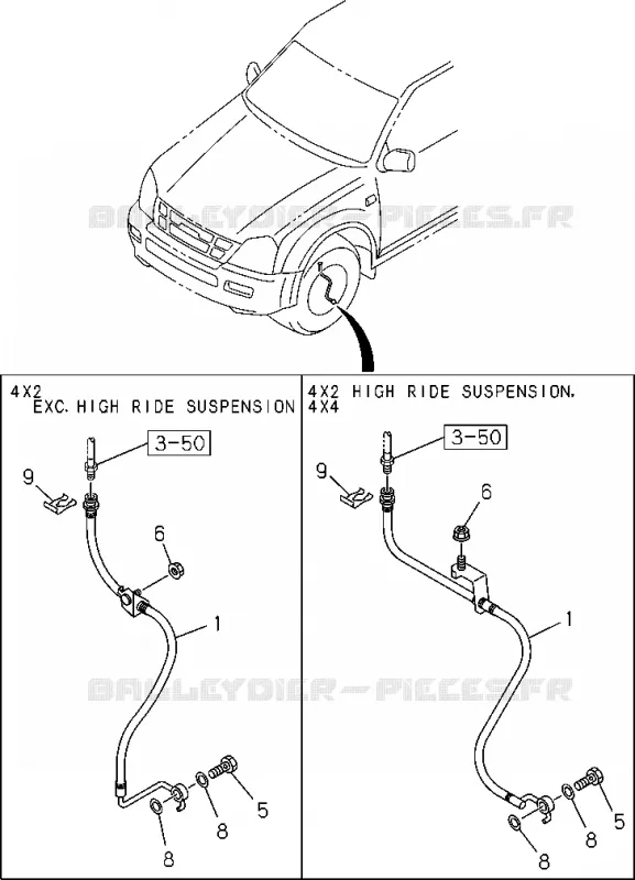 3-52 - Tuyau de frein - Huile, avant<br />[352A]NO.1 Isuzu PICK UP 2004-2011 DMAX SPACE CAB 4X2 LONG 3.0L 4JJ1-TCX (LS0)