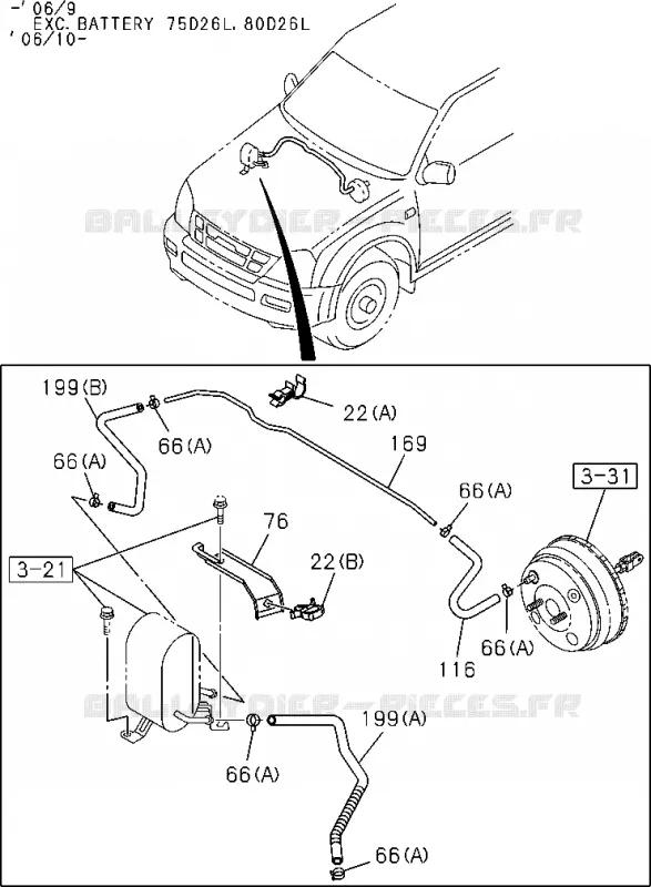 3-60 - Tuyau de frein - Vacuum<br />[360A]4JA1,4JH1(NO.1) Isuzu PICK UP 2004-2011 DMAX SPACE CAB 4X2 LONG 3.0L 4JJ1-TCX (LS0)