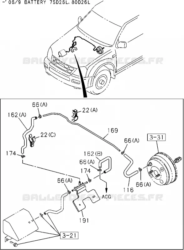 3-60 - Tuyau de frein - Vacuum<br />[360A]4JA1,4JH1(NO.2) Isuzu PICK UP 2004-2011 DMAX SPACE CAB 4X2 LONG 3.0L 4JJ1-TCX (LS0)