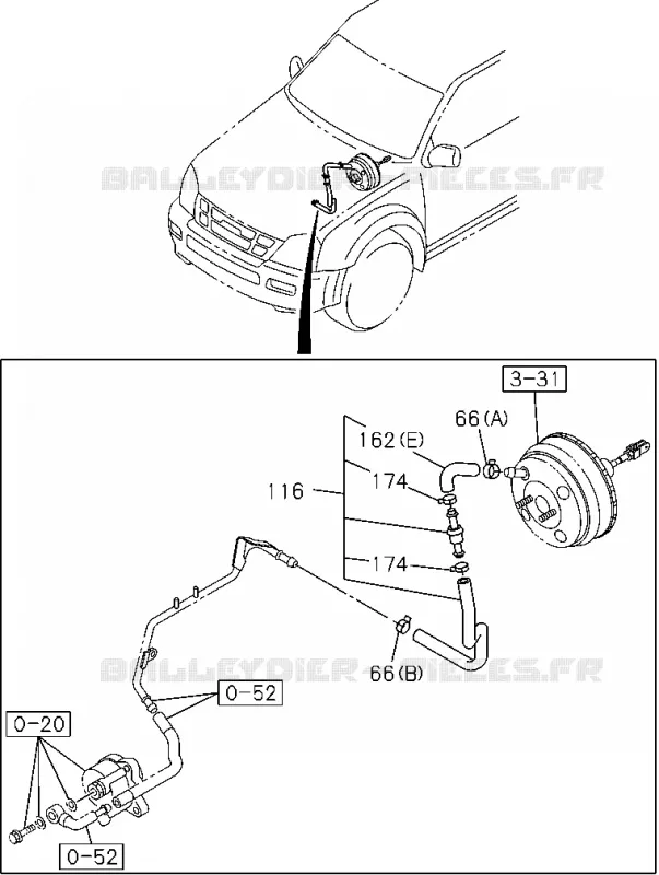 3-60 - Tuyau de frein - Vacuum<br />[360A]4JJ1,4JK1 Isuzu PICK UP 2004-2011 DMAX SPACE CAB 4X2 LONG 3.0L 4JJ1-TCX (LS0)