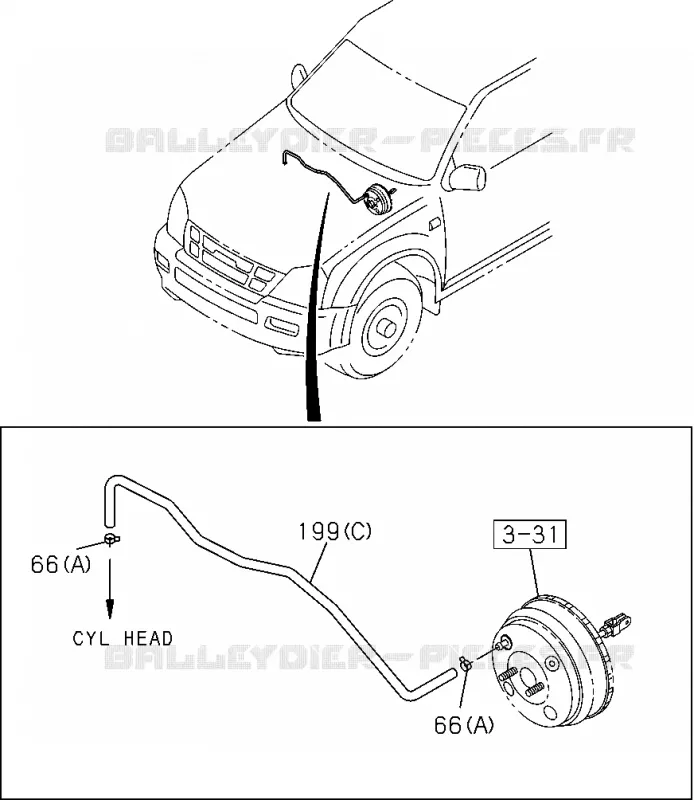 3-60 - Tuyau de frein - Vacuum<br />[360A]6VE1 Isuzu PICK UP 2004-2011 DMAX SPACE CAB 4X2 LONG 3.0L 4JJ1-TCX (LS0)