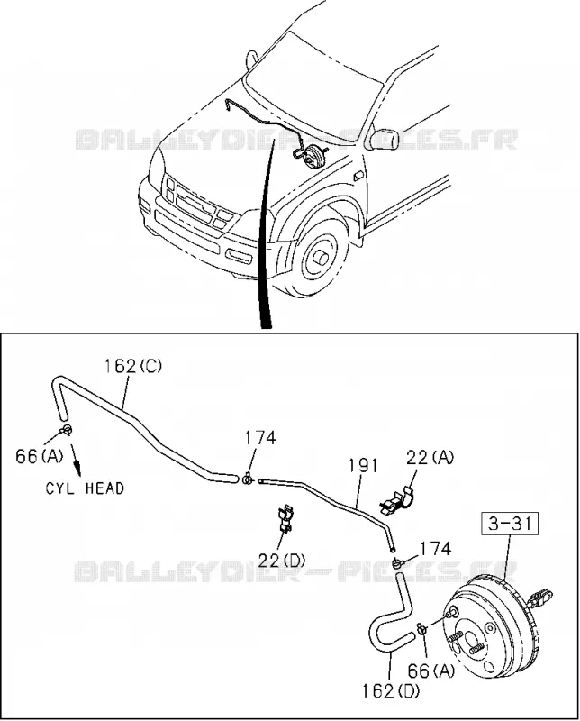 3-60 - Tuyau de frein - Vacuum<br />[360A]C24SE Isuzu PICK UP 2004-2011 DMAX SPACE CAB 4X2 LONG 3.0L 4JJ1-TCX (LS0)