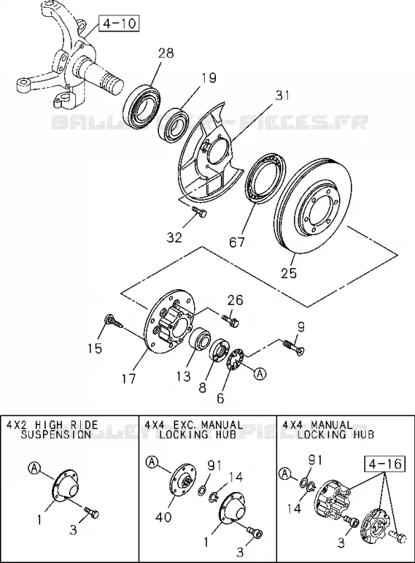 4-11 - Moyeu avant et tambour ou disque<br />[411A]4X2 HIGH RIDE SUSPENSION,4X4 Isuzu PICK UP 2004-2011 DMAX SPACE CAB 4X2 LONG 3.0L 4JJ1-TCX (LS0)