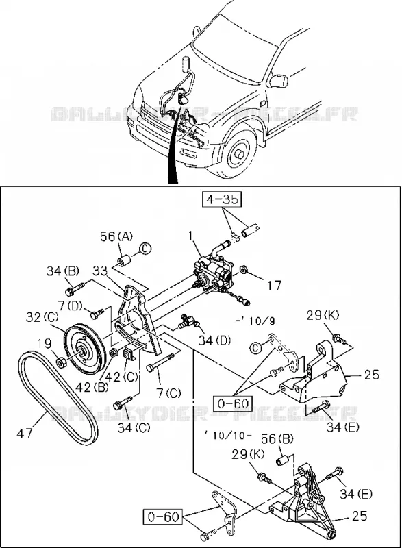 4-36 - Commande de direction assistée - Côté moteur<br />[436A]C24SE Isuzu PICK UP 2004-2011 DMAX SPACE CAB 4X2 LONG 3.0L 4JJ1-TCX (LS0)