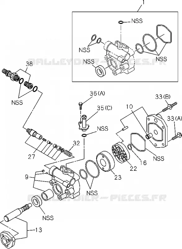 4-42B - Pompe à huile de direction assistée '07/12-<br />[442B]4JA1,4JH1 Isuzu PICK UP 2004-2011 DMAX AUTOMATIQUE AISIN RMD 3.0L 4JH1-TC (RDM)
