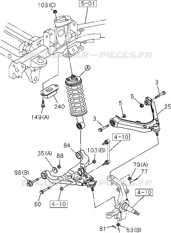 4-50 - Suspension avant<br />[450A]4X2 EXC.HIGH RIDE SUSPENSION(NO.1) Isuzu PICK UP 2004-2011 DMAX SPACE CAB 4X2 LONG 3.0L 4JJ1-TCX (LS0)