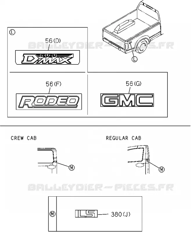 7-01 - Badge et plaque nom<br />[701A]DECAL;BODY SIDE Isuzu PICK UP 2004-2011 DMAX SPACE CAB 4X2 LONG 3.0L 4JJ1-TCX (LS0)