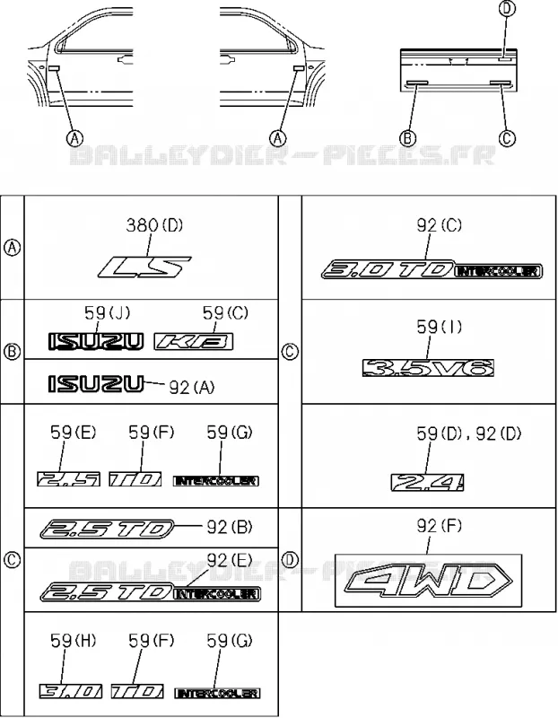 7-01 - Badge et plaque nom<br />[701A]DECAL;ISUZU Isuzu PICK UP 2004-2011 DMAX SPACE CAB 4X2 LONG 3.0L 4JJ1-TCX (LS0)
