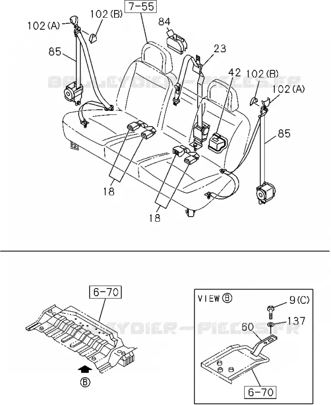 7-60 - Ceinture de sécurité<br />[760A]REAR SEAT;CREW CAB Isuzu PICK UP 2004-2011 DMAX SPACE CAB 4X2 LONG 3.0L 4JJ1-TCX (LS0)