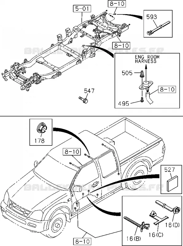 8-15 - Pièces de fixation - Faisceau des câbles<br />[815A]NO.1 Isuzu PICK UP 2004-2011 DMAX AUTOMATIQUE AISIN RMD 3.0L 4JH1-TC (RDM)