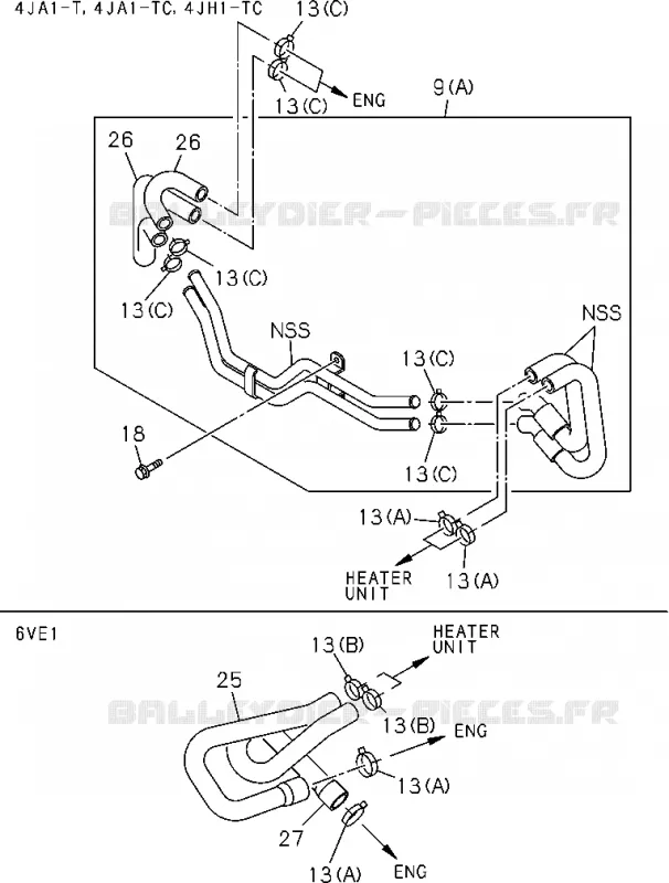 8-45 - Tuyauterie de chauffage<br />[845A]4JA1,4JH1,6VE1 Isuzu PICK UP 2004-2011 DMAX AUTOMATIQUE AISIN RMD 3.0L 4JH1-TC (RDM)