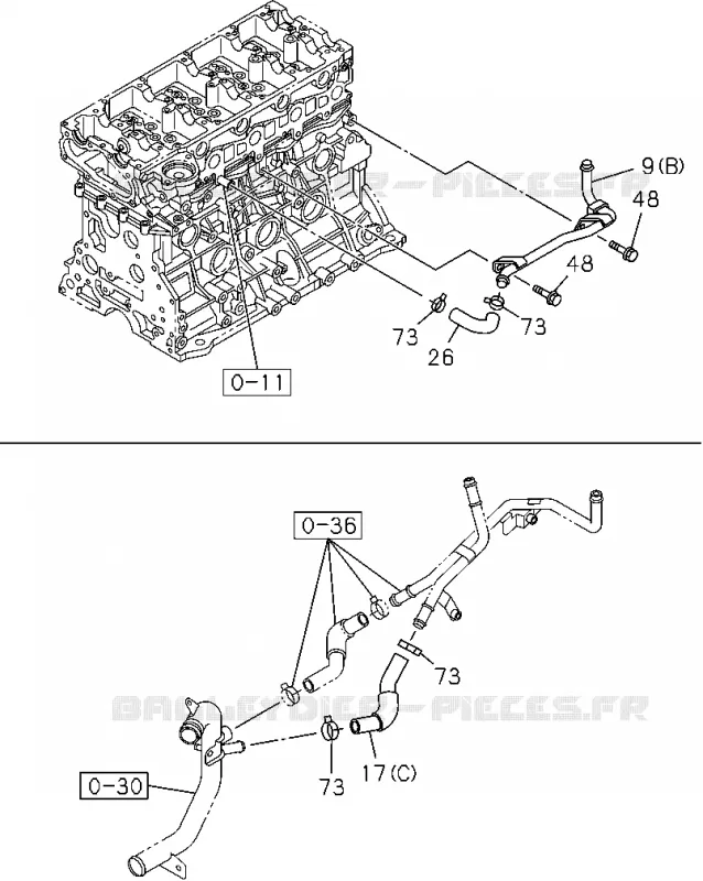 8-45 - Tuyauterie de chauffage<br />[845A]4JK1 Isuzu PICK UP 2004-2011 DMAX SPACE CAB 4X2 LONG 3.0L 4JJ1-TCX (LS0)