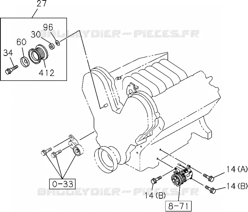8-50 - Système de climatisation - Avant<br />[850A]6VE1;CMPR BRKT,PULLY AND BOLT Isuzu PICK UP 2004-2011 DMAX SPACE CAB 4X2 LONG 3.0L 4JJ1-TCX (LS0)