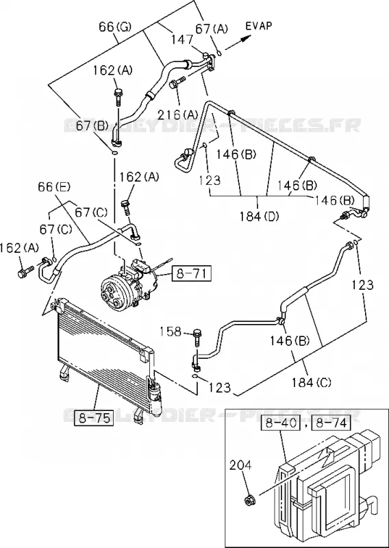 8-52 - Tuyauterie - Climatisation<br />[852A]4JA1-T Isuzu PICK UP 2004-2011 DMAX AUTOMATIQUE AISIN RMD 3.0L 4JH1-TC (RDM)