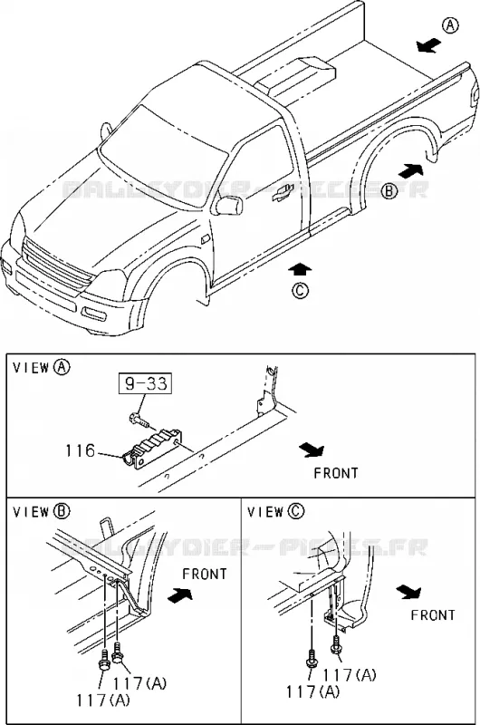 9-31 - Carrosserie arrière - Plancher et garde-boue<br />[931A]EXC.REAR BODY FLAT BED(NO.1) Isuzu PICK UP 2004-2011 DMAX AUTOMATIQUE AISIN RMD 3.0L 4JH1-TC (RDM)