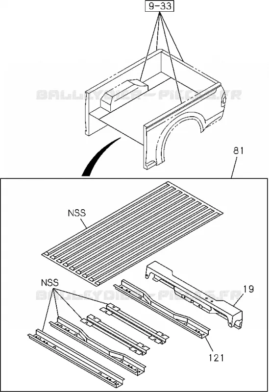 9-31 - Carrosserie arrière - Plancher et garde-boue<br />[931A]EXC.REAR BODY FLAT BED(NO.2) Isuzu PICK UP 2004-2011 DMAX AUTOMATIQUE AISIN RMD 3.0L 4JH1-TC (RDM)