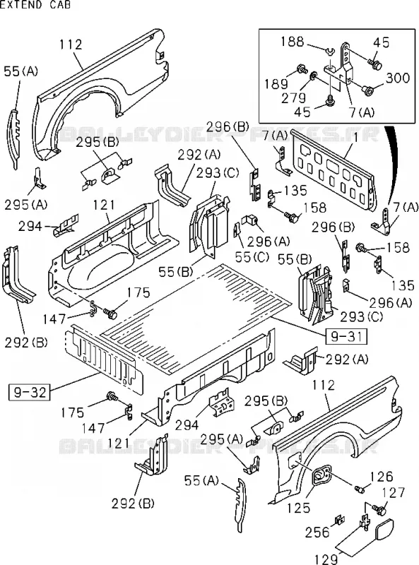 9-33 - Carrosserie arrière - Hayon et protection latérale<br />[933A]EXC.REAR BODY FLAT BED(NO.1) Isuzu PICK UP 2004-2011 DMAX AUTOMATIQUE AISIN RMD 3.0L 4JH1-TC (RDM)