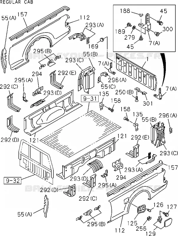 9-33 - Carrosserie arrière - Hayon et protection latérale<br />[933A]EXC.REAR BODY FLAT BED(NO.2) Isuzu PICK UP 2004-2011 DMAX AUTOMATIQUE AISIN RMD 3.0L 4JH1-TC (RDM)
