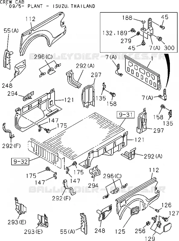 9-33 - Carrosserie arrière - Hayon et protection latérale<br />[933A]EXC.REAR BODY FLAT BED(NO.4) Isuzu PICK UP 2004-2011 DMAX AUTOMATIQUE AISIN RMD 3.0L 4JH1-TC (RDM)